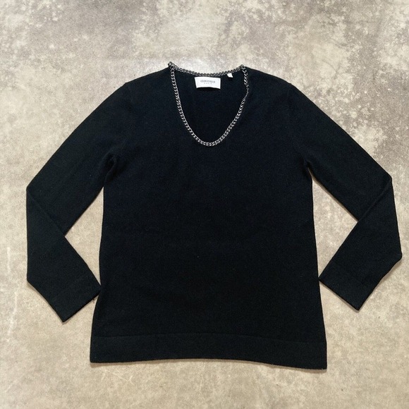 Georges Rech Paris Sweater Womens Medium Black Cashmere Wool Chain Neck - Picture 1 of 12